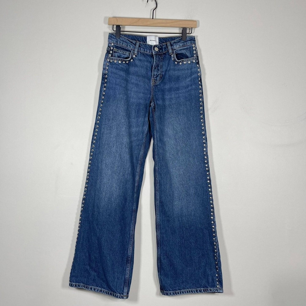 Reformation Cary Studded Wide Leg Jeans Womens 24 High Waist Slouchy Chesapeake